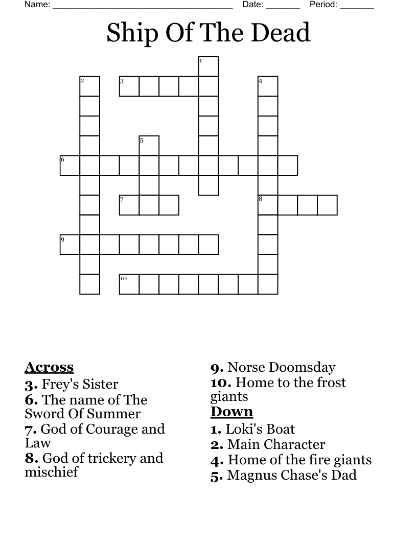 Ship Of The Dead Crossword