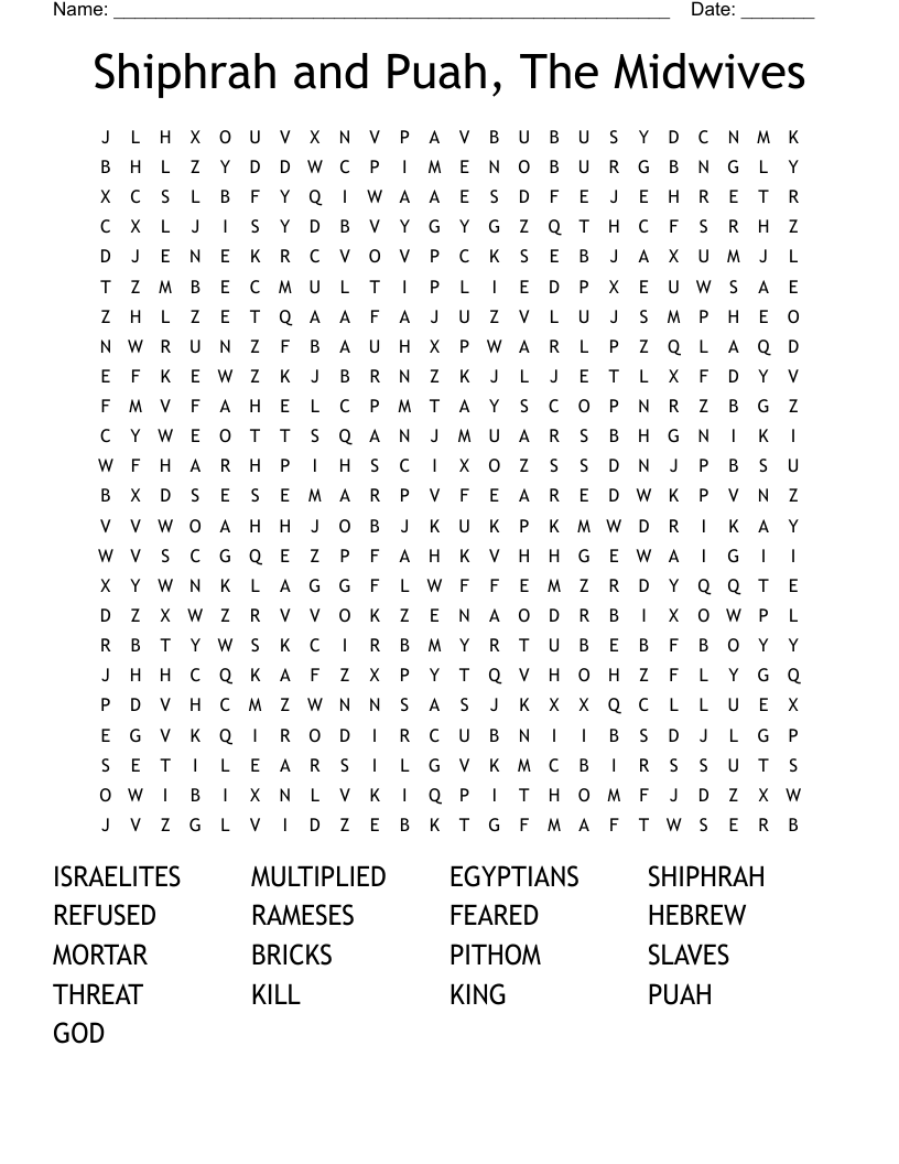 Shiphrah and Puah, The Midwives Word Search
