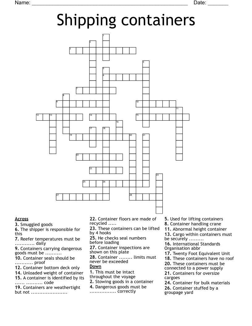 Shipping containers Crossword