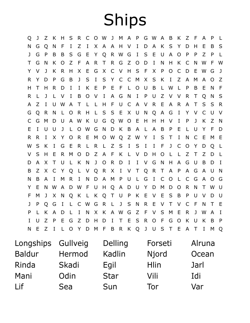 Ships  Word Search