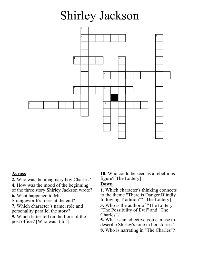 Shirley Jackson Crossword