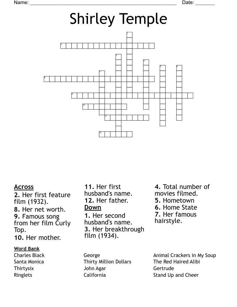 Shirley Temple Crossword