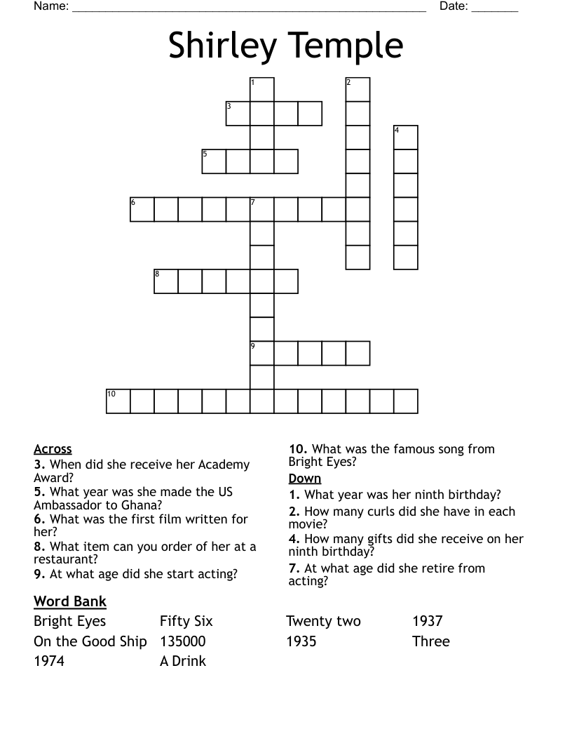 Shirley Temple  Crossword
