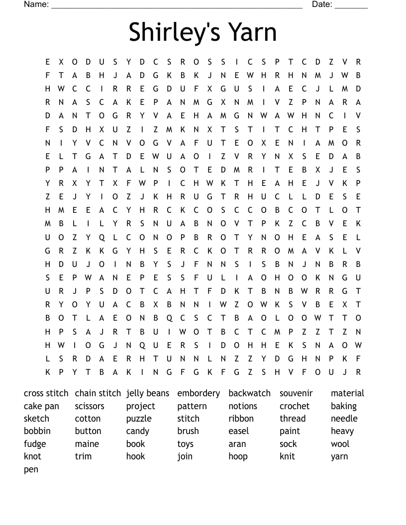 Shirley's Yarn Word Search
