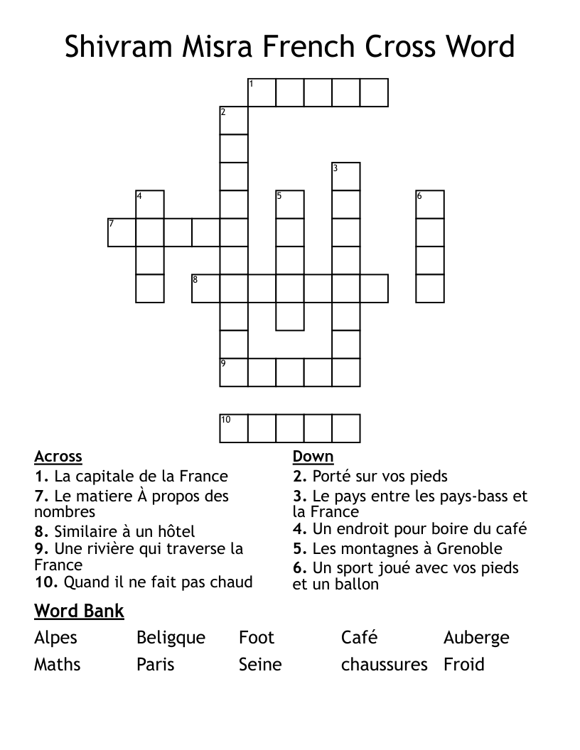 Shivram Misra French Cross Word 