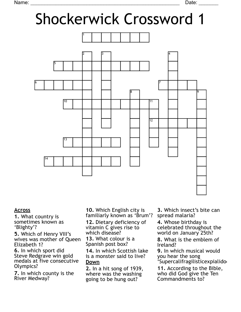 Shockerwick Crossword 1 