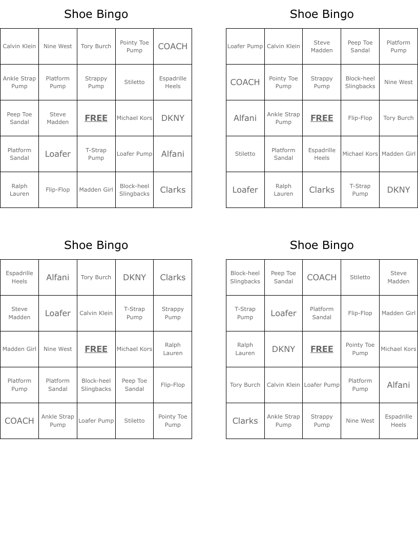 Shoe Bingo