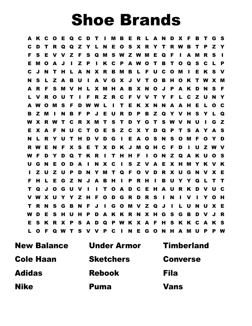 Shoe Brands Word Search