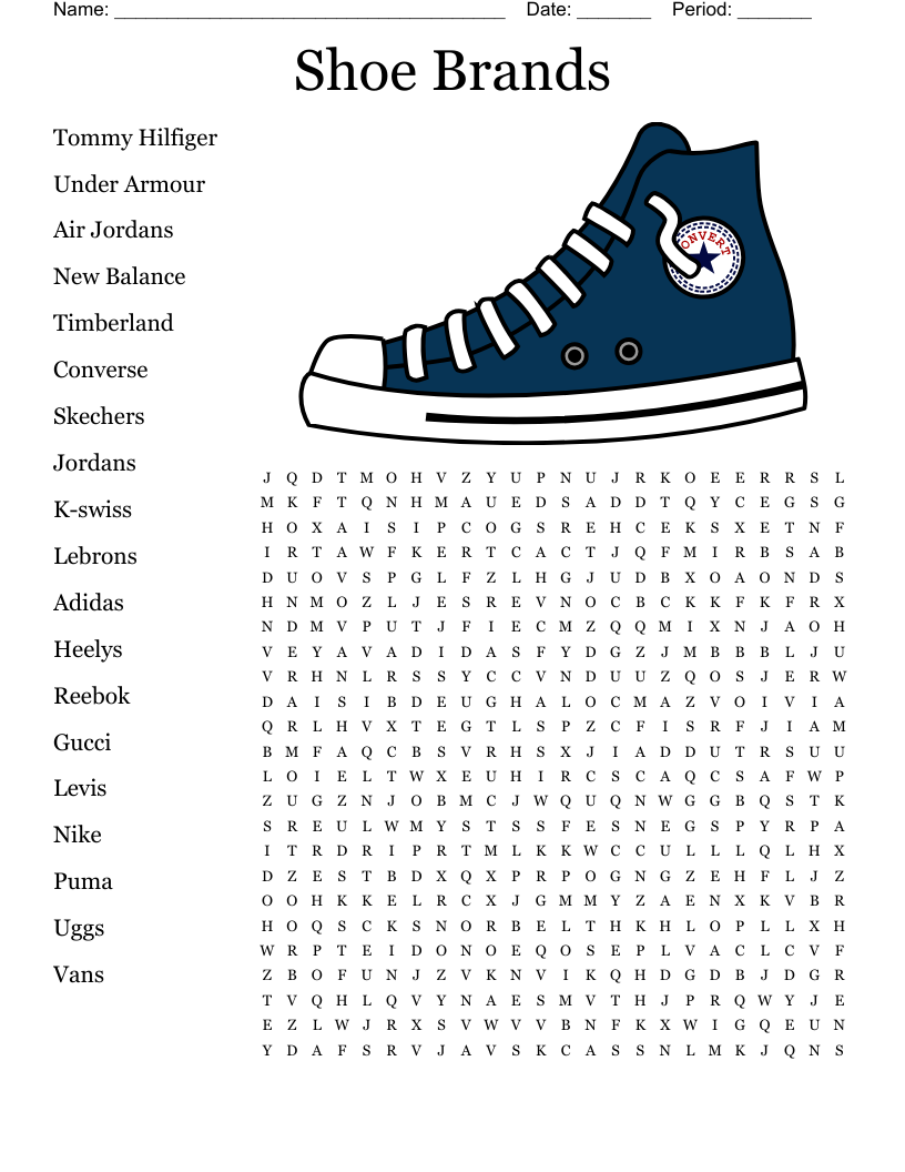Shoe Brands  Word Search