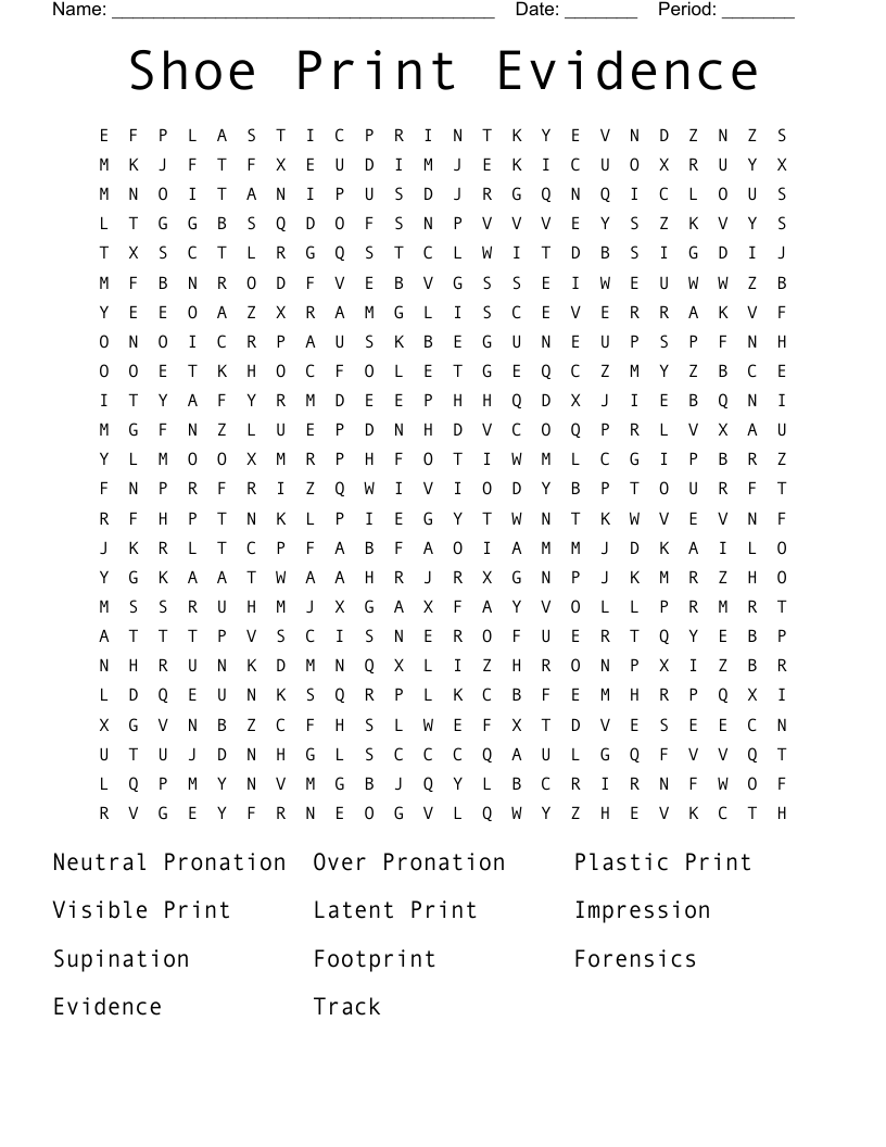 Shoe Print Evidence Word Search