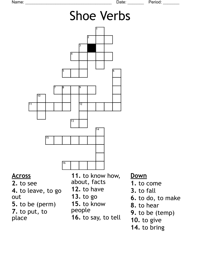 Shoe Verbs Crossword