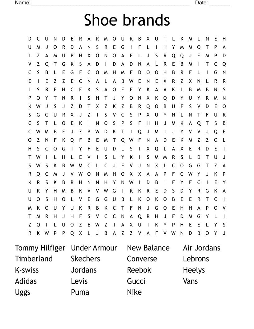 Shoe brands Word Search