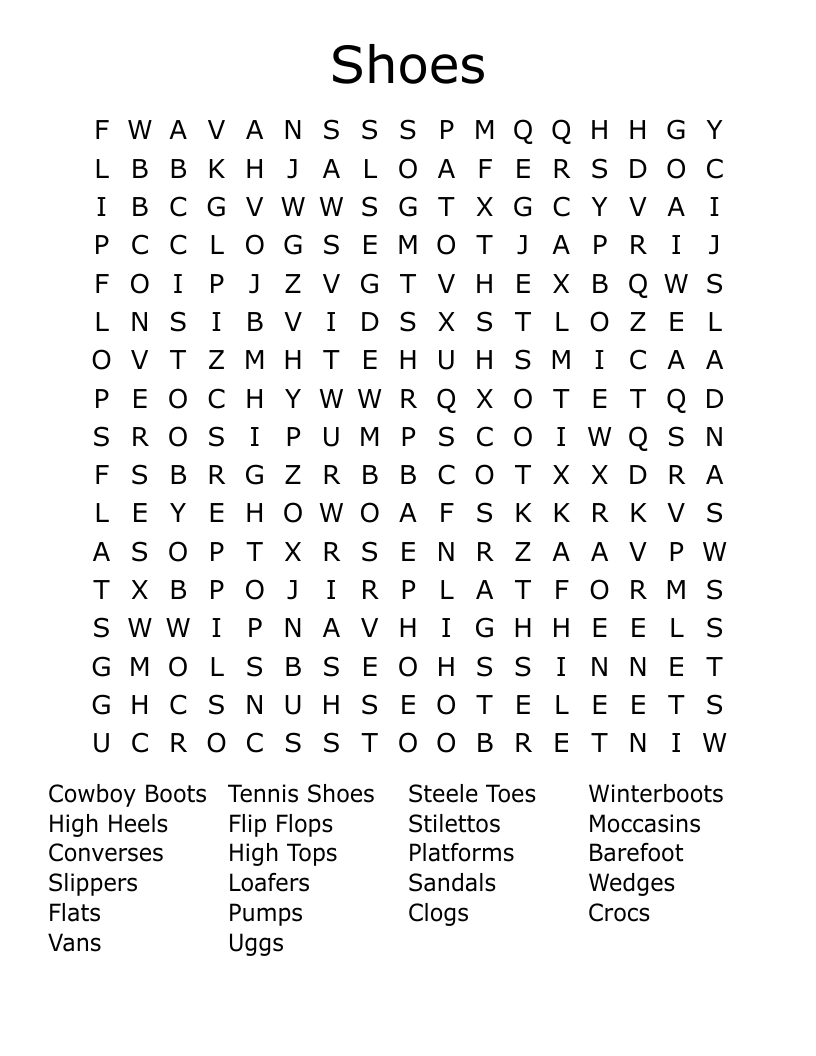 Shoes Word Search