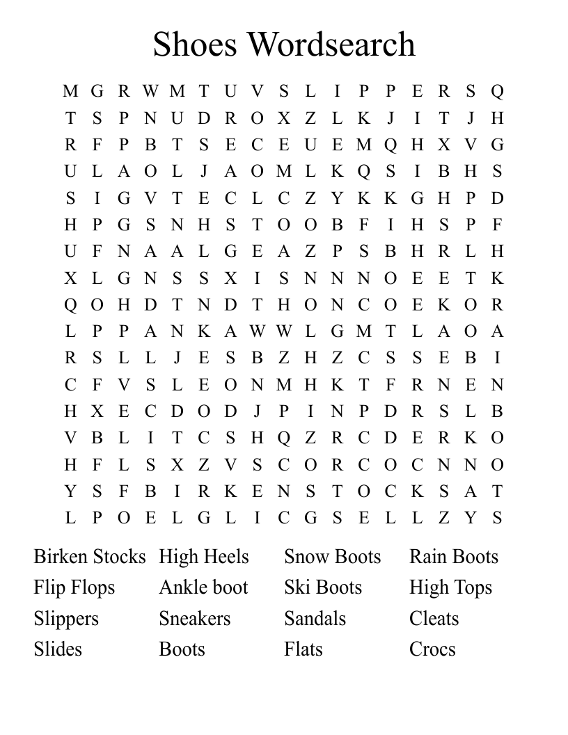 Shoes Wordsearch