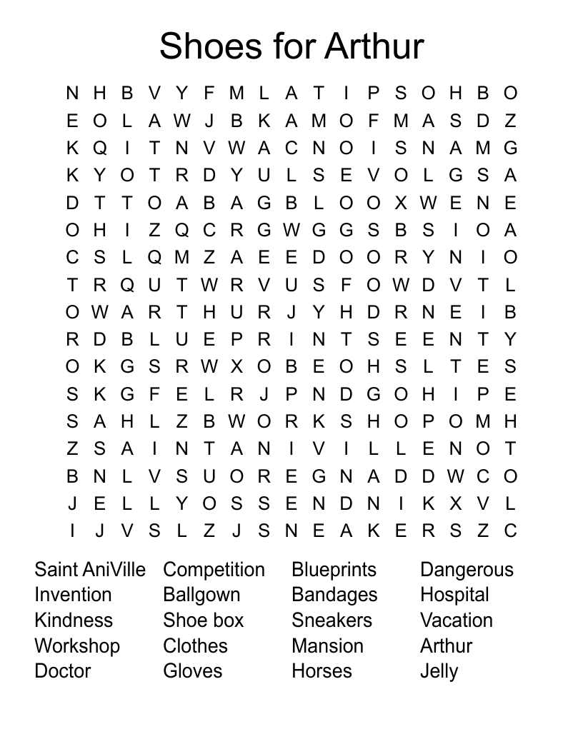 Shoes for Arthur  Word Search