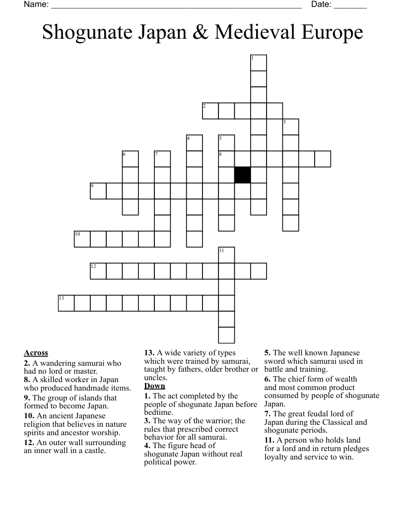 Shogunate Japan & Medieval Europe Crossword