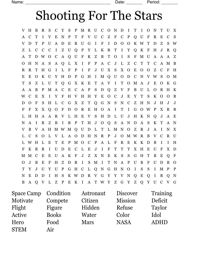 Shooting For The Stars  Word Search