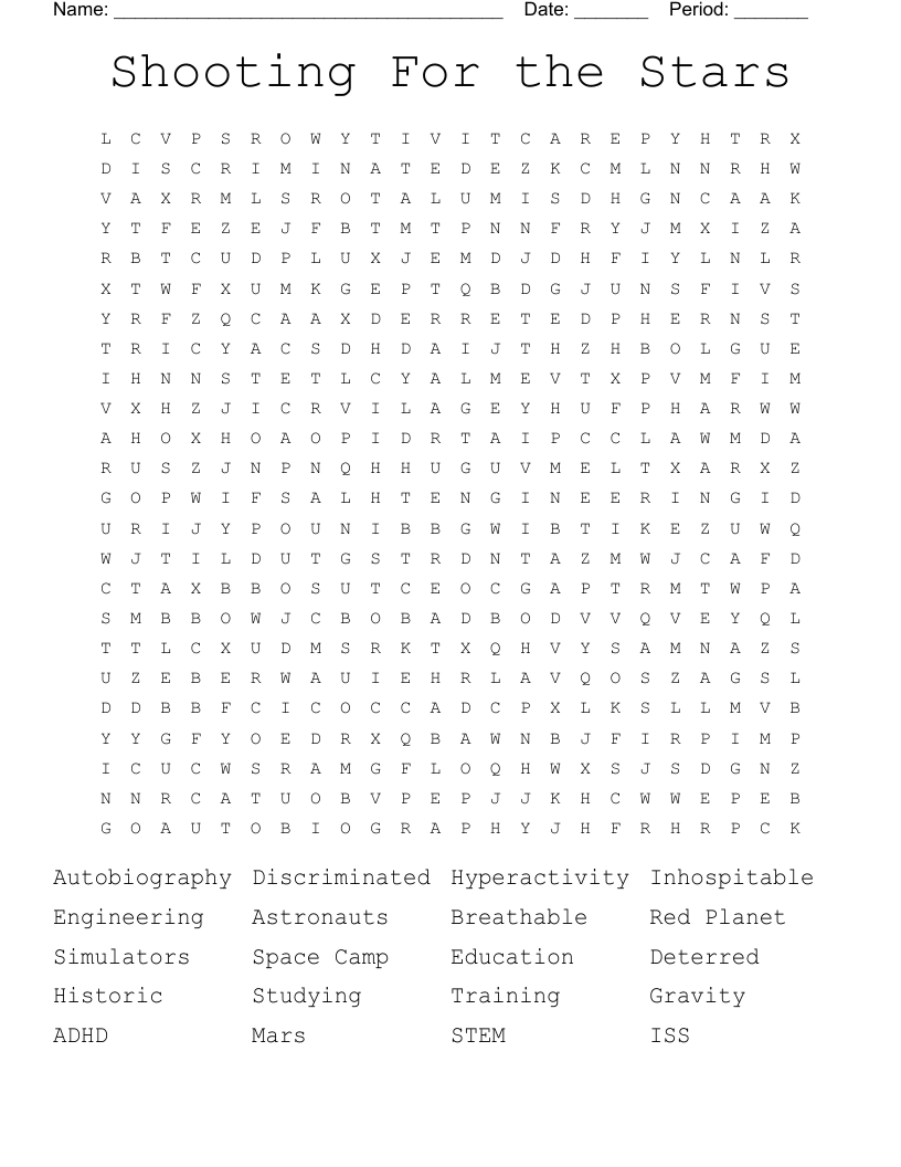 Shooting For the Stars  Word Search