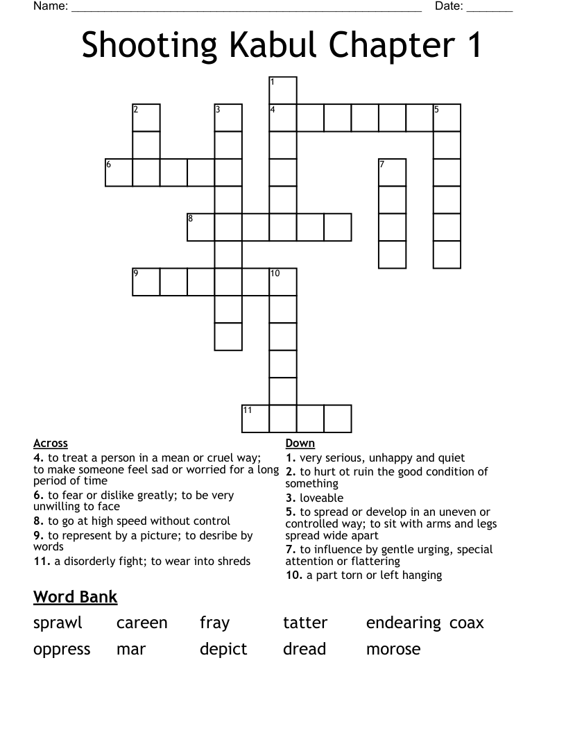 Shooting Kabul Chapter 1 Crossword