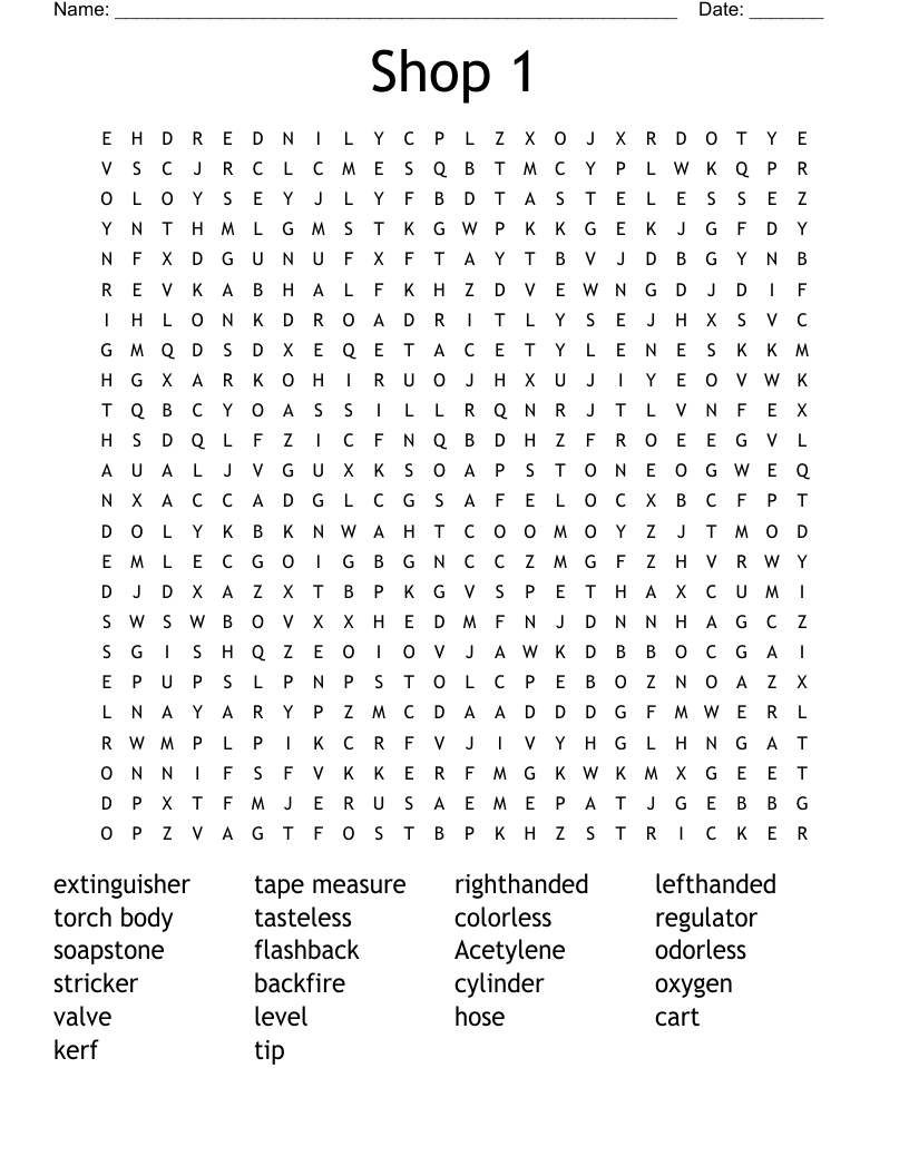 Shop 1 Word Search