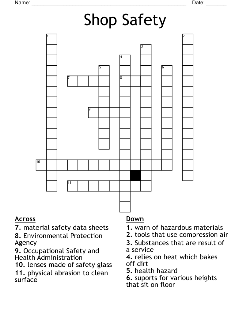 Shop Safety Crossword