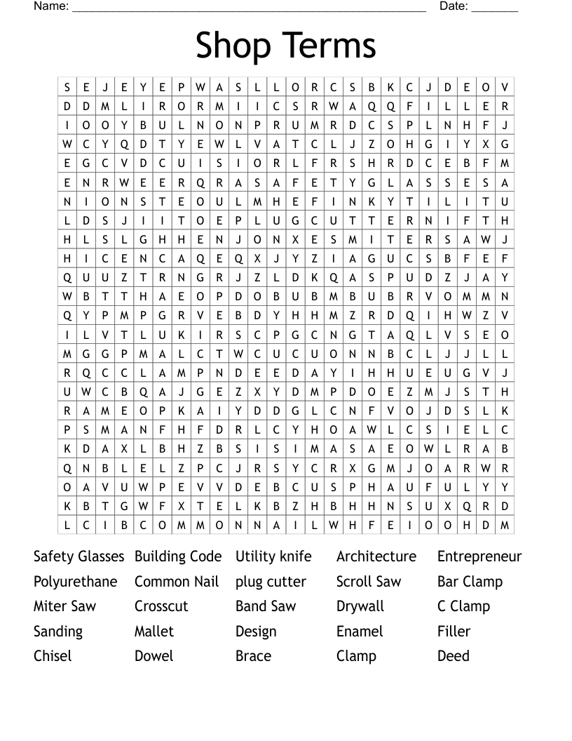Shop Terms  Word Search