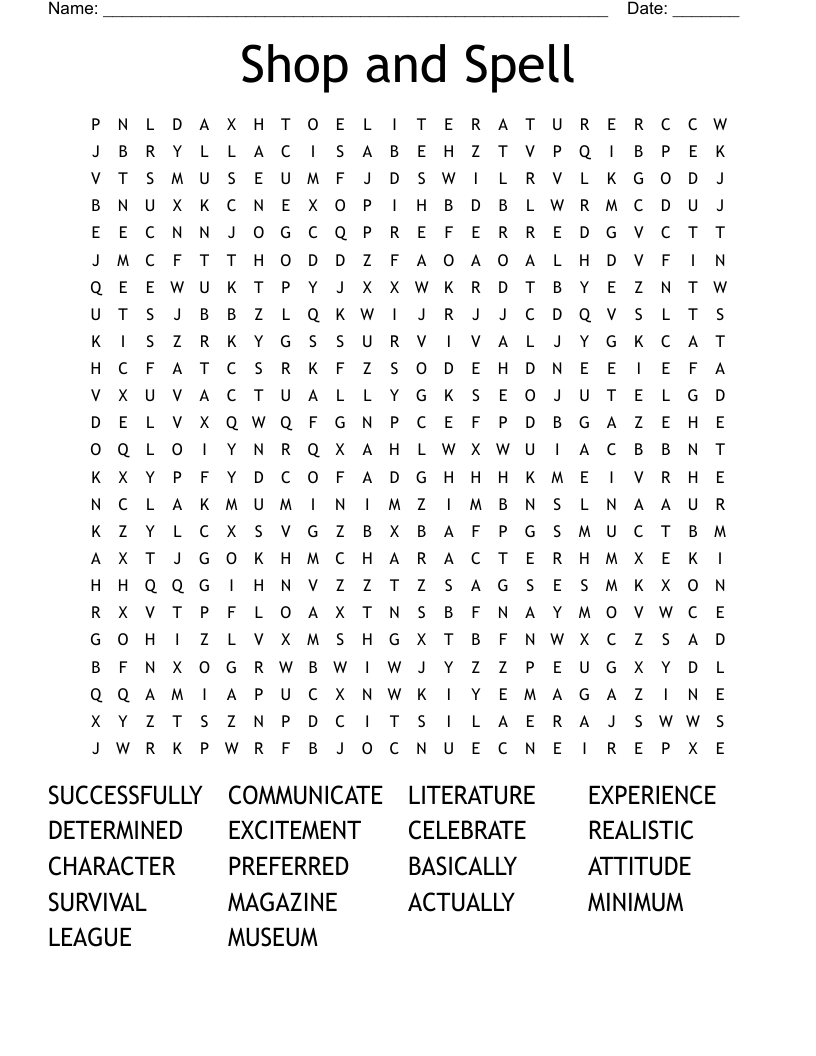Shop and Spell Word Search
