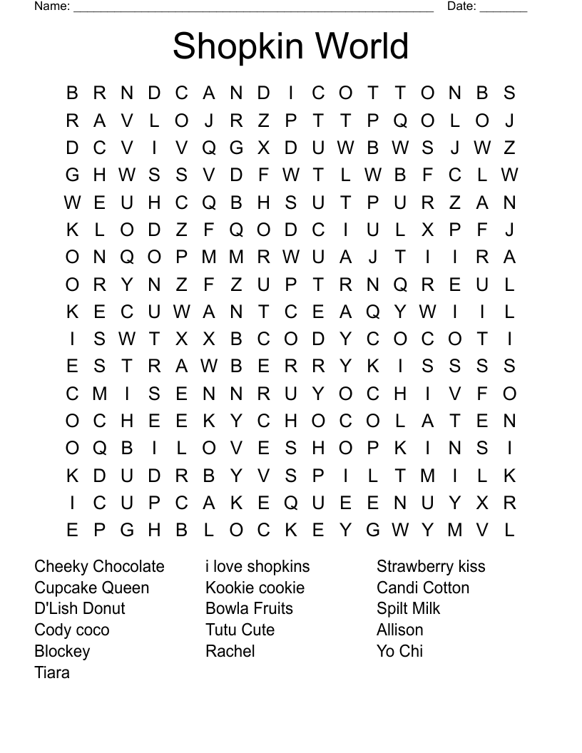 Shopkin World Word Search
