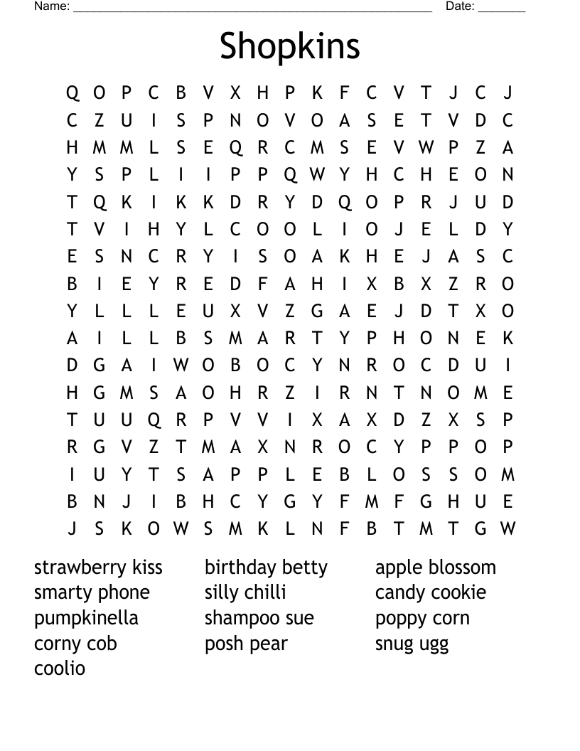 Shopkins Word Search