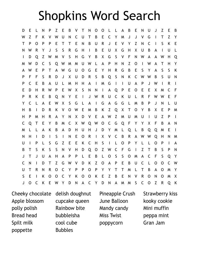 Shopkins Word Search