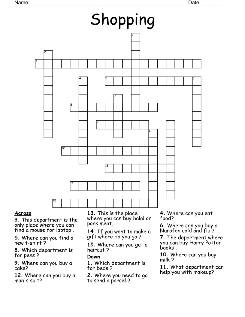 Shopping Crossword