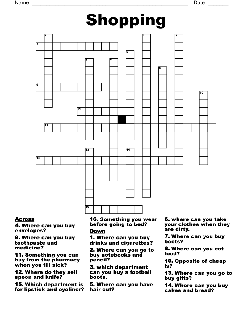 Shopping Crossword