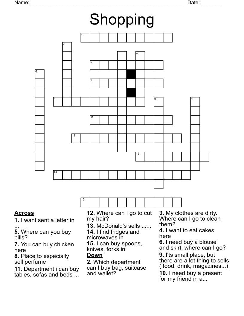 Shopping Crossword