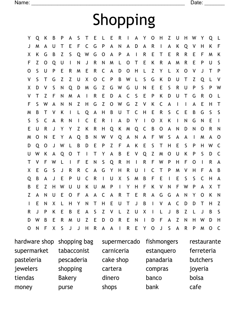 Shopping Word Search