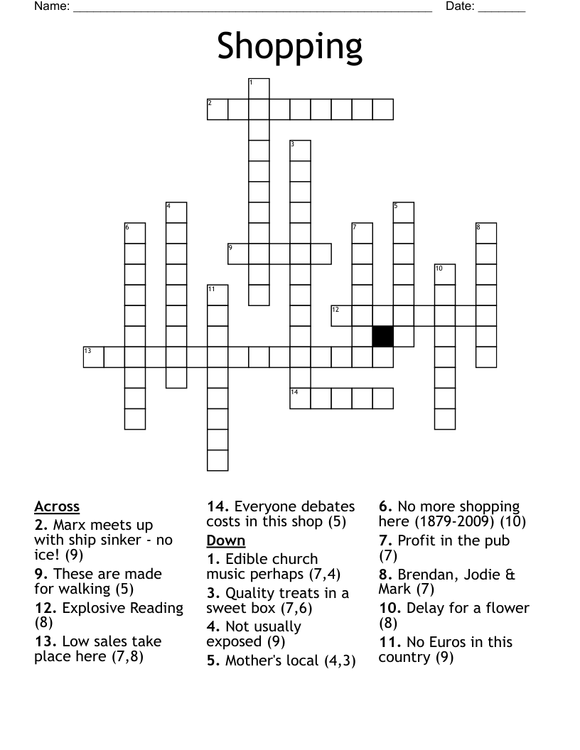 Shopping Crossword