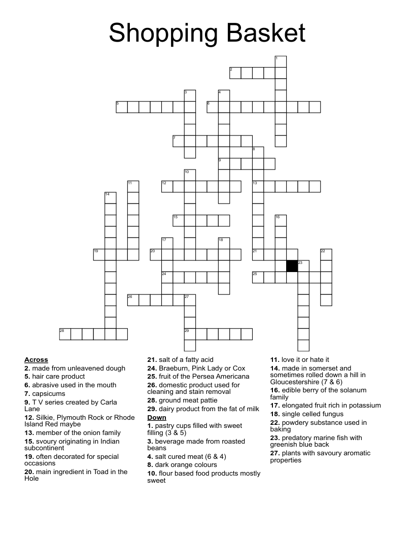 Shopping Basket Crossword