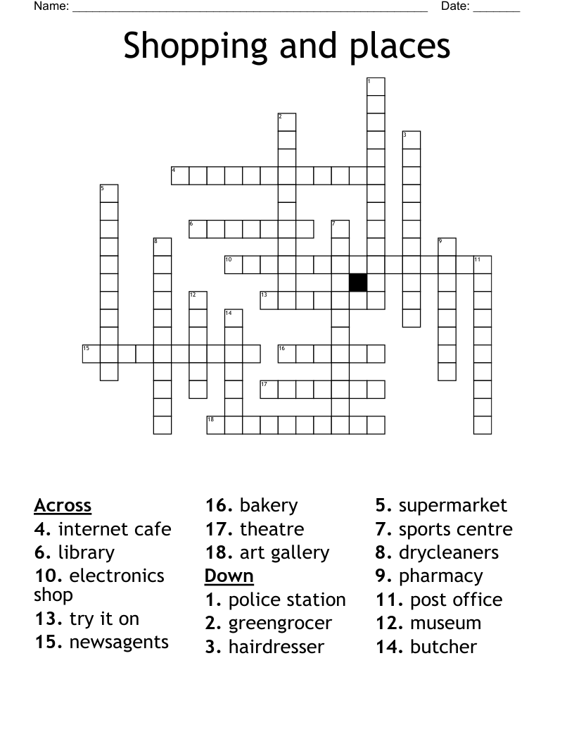 Shopping and places Crossword