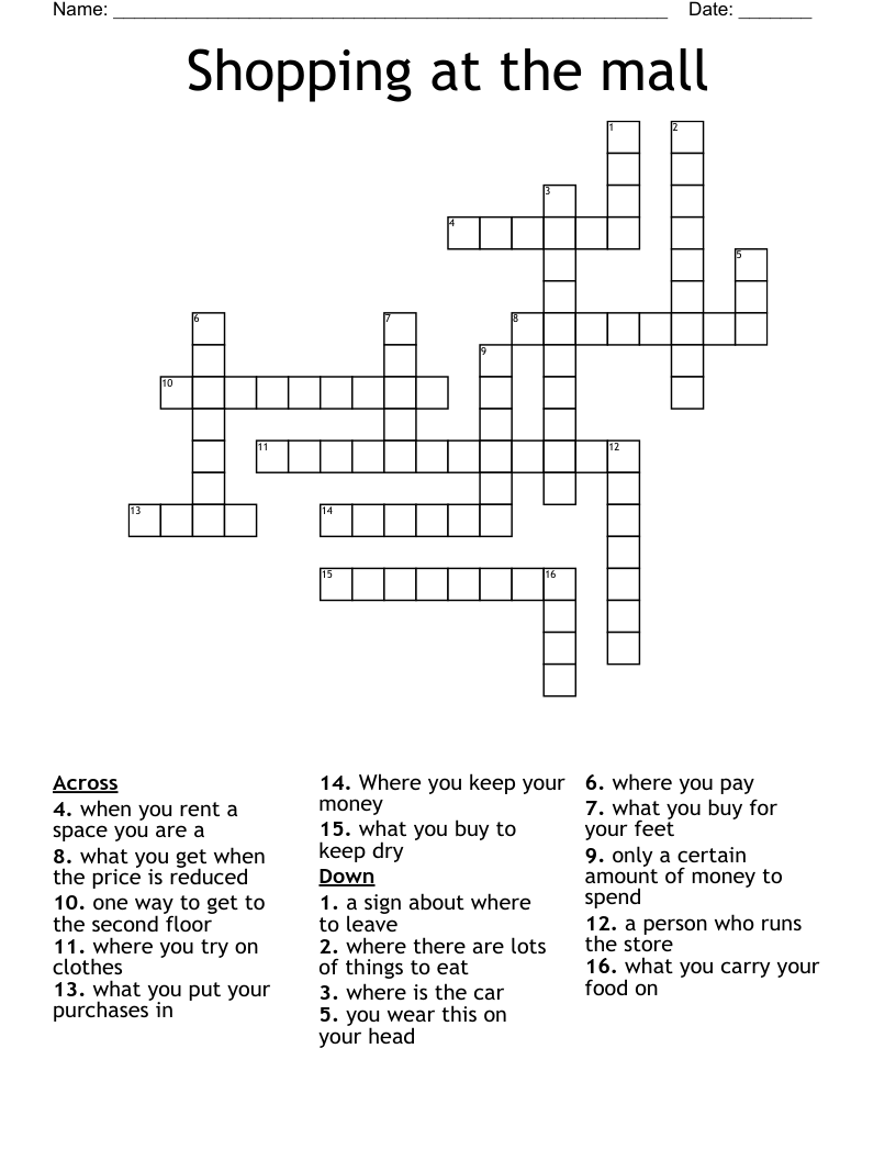 Shopping at the mall Crossword