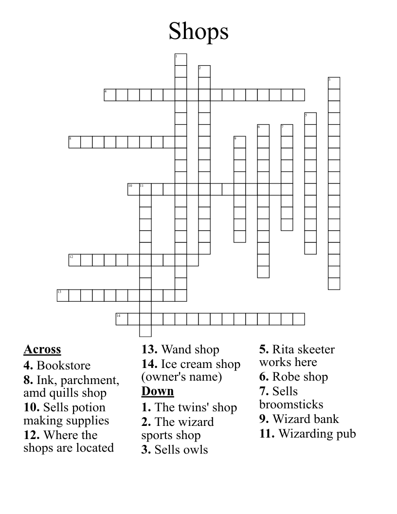 Shops Crossword