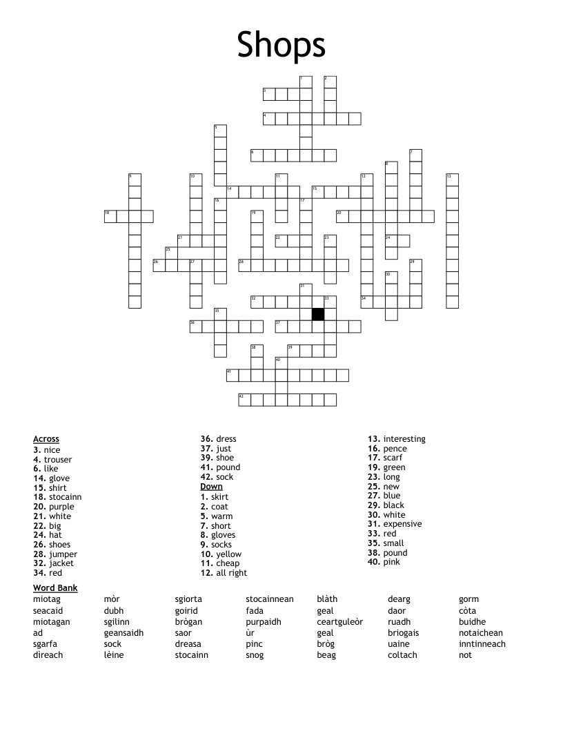 Shops Crossword