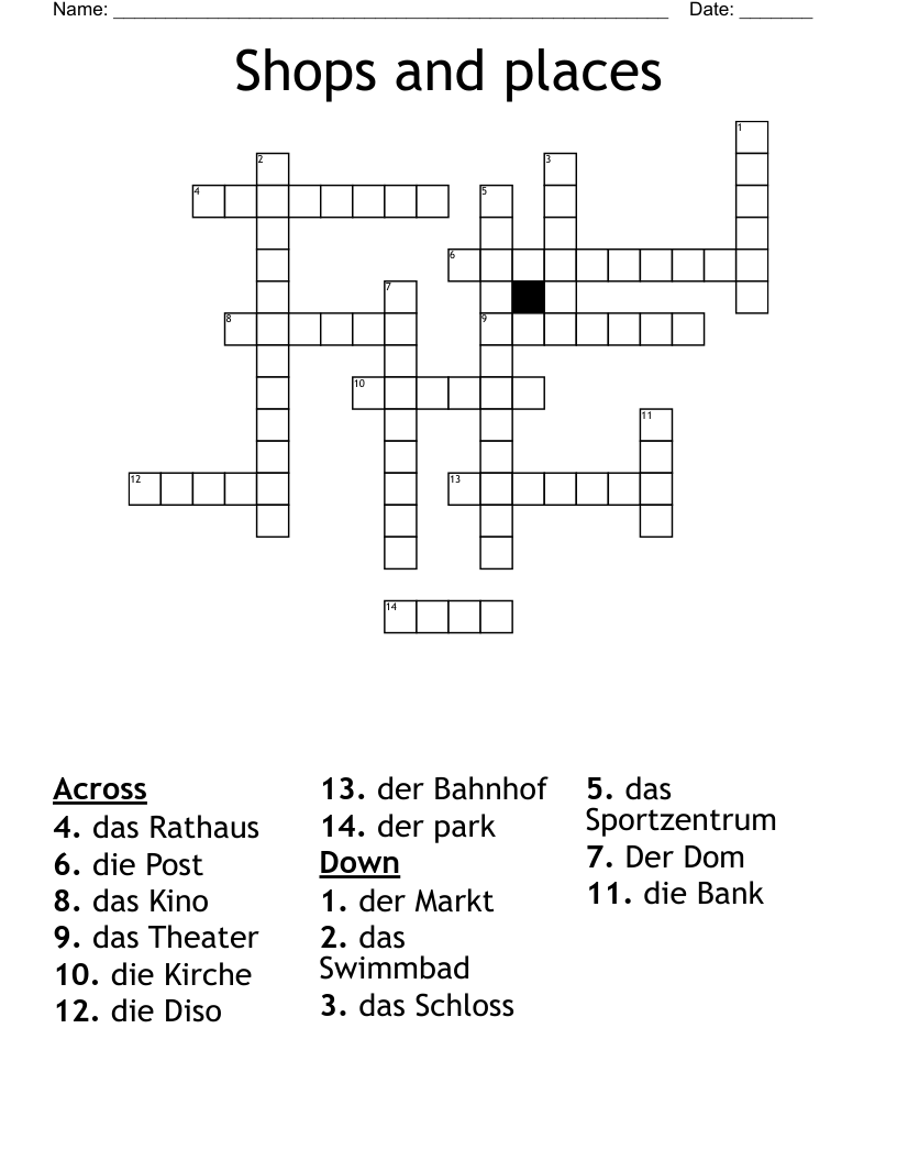Shops and places Crossword