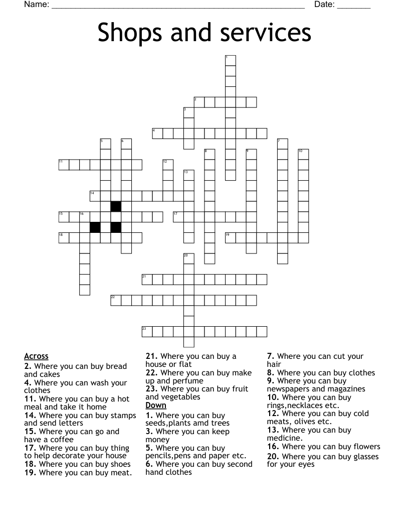 Shops and services Crossword