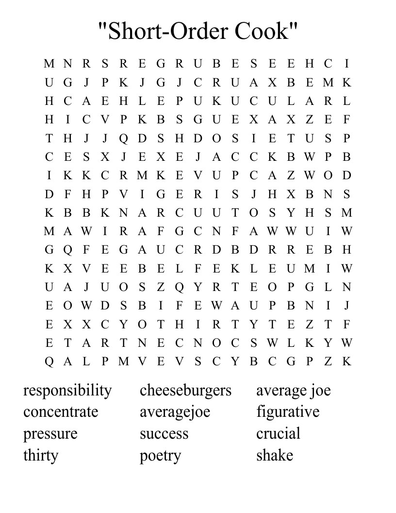 "Short-Order Cook" Word Search
