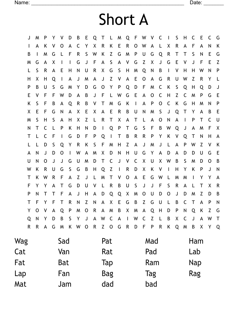Short A Word Search