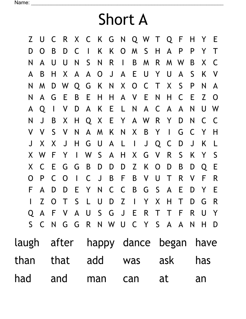 Short A Word Search