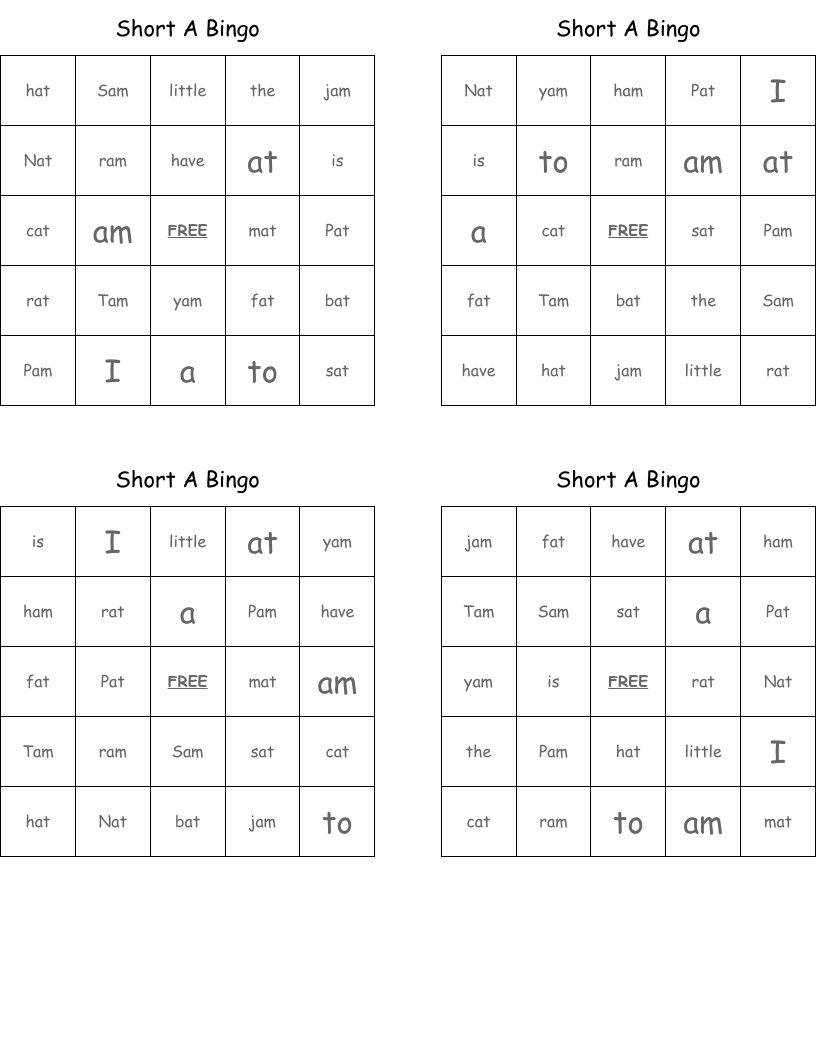 Short A Bingo