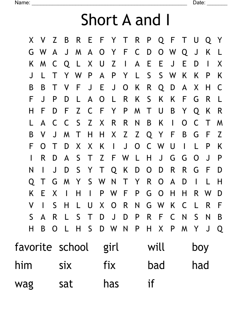 Short A and I Word Search