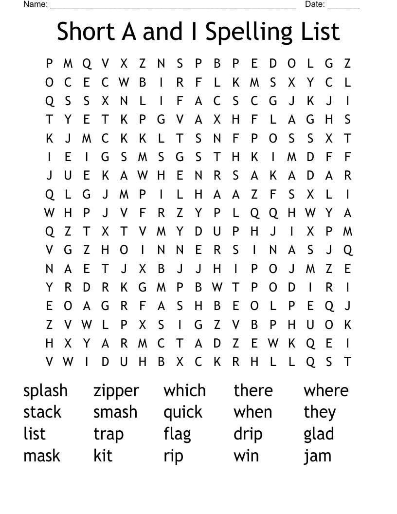 Short A and I Spelling List  Word Search