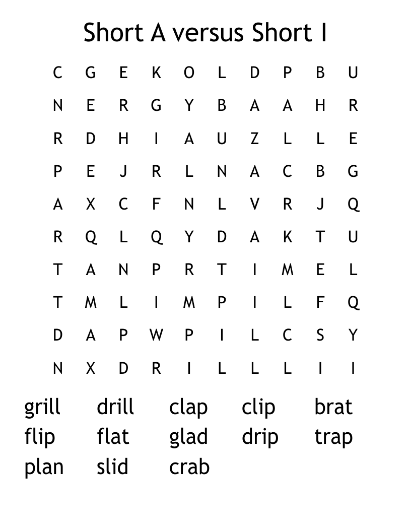 Short A versus Short I Word Search