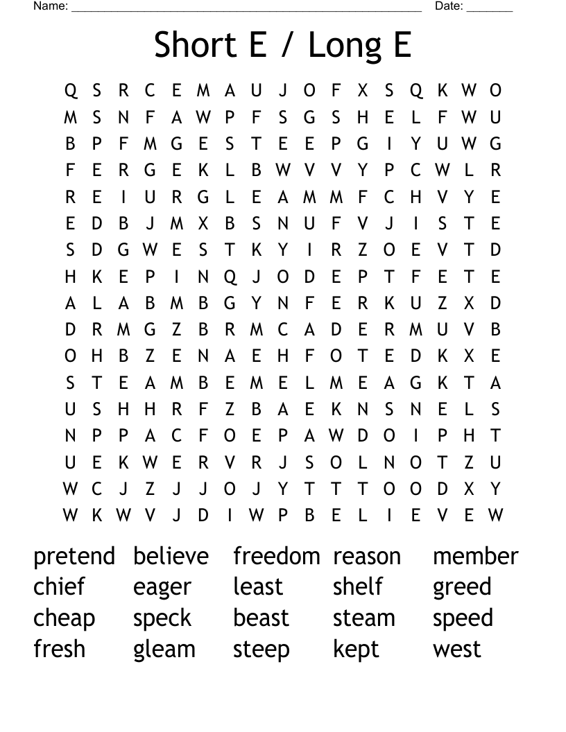 Short E / Long E Word Search